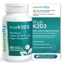 NatureCity TrueK2D3 rostlinný vitamin K2 MK7 (90 mcg) & D3 z řas (2,500 IU) 2 v 1 vitamin D3 K2 dodatek pro kostní, srdeční a imunitní zdraví - 60 Veggie Kapsle