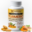 Kurkumin 2565 mg, 90 tobolek, 95% kurkuminoidy & BioPerine Black Pepper Extract, Extra síla Kurkumin dodatek, všechny přírodní & non - GMO, gluten- free, Veganské kapsle