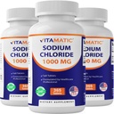 Vitamatický chlorid sodný 1000mg - 365 tablet Electrolyte Replenisher & Hydration Support - Non- GMO, gluten- Free -3 Lahvičky