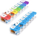 Odaro Extra Velké týdenní pilulky organizátor, XL Pill Box 7 den PM, Jumbo Medicine Organizátor 2 krát denně držet denní medicínu, vitamíny, a doplňky, Rainbow & Blue / White (Sada dvou)