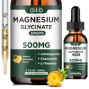 Glycinát hořečnatý 500 mg - Kapky tekuté hořčíku, Ashwagandha, L - Theanin, Heřmánek - Reliéf klidu a stresu, relaxace, klidný spánek, svalové srdce zdraví, Vegan - 2 Fl Oz (30 dní)