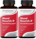 LifeSeasons Blood Nourish-R - Železný dodatek - Nekonstipační - Podporuje anémie, únava, paleta a závrať - Krevní budova - Železo, Alfalfa, Malina & vitamín B-12-60 Kapsle (Balení po 2)