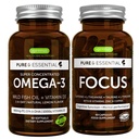 Omega33 & Vitamin D3 1000iu + Focus Brain Booster Bundle, Fast-acting 1-a-Day EPA & DHA rTG Wild Fish Oil + Caffeine, L-Theanine, Tauine & L-Tyrosin, B-Vitaminy, zinek & měď, by Igennus