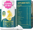 Prenatální vitaminy pro ženy Postnatální Multivitamin s kyselinou listovou DHA Cholin pro těhotné a kojící ženy Niacinamid Biotin a Minerály 27 v 1 Dodatek 90 Kapsles- 30 Služební