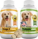 Úžasný Combo Omega33 Rybí olej a probiotika pro psy - Pure All- Natural Pet Antioxidant - Promotes Shiny Coat, Brain Health, Eliminates Diarhea Gas and Joint Pain, 120 Tasty Chews x 2