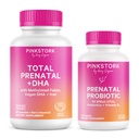 Pink Stork Prenatal Vitamin Duo: Prenatální vitamíny a probiotika pro těhotné ženy - Ranní nemoc a fetální rozvoj Podpora s DHA, Folát, Vitamin B6, a více - 2 Produkty, 90 Kapsle