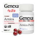 Genexa Arnica for Pain Relief CLANEF 124; Usnadnění svalové a kloubní bolesti, bolestivost a ztuhlost CLANEX 124; Snižuje podlitiny & Otok CLANEK 124; Organic Grape Flavor CLANEX 124; Homeopatická remedie Vyrobeno čisté CLANEK 124; 100 Žvýkací tablety CLANEK