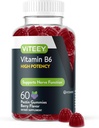 Viteey Vitamin B6 Gummies - Energy, Nerve & Mood Support - B6 Vitamíny 100mg - Vegan, Gluten Free, GMO Free - 60 Počet