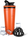 Ice Shaker Izolated Stainless Steel Shaker Bottle 124; 36oz, Orange Young124; Cold for 30 + Hours Young124; Izolated Cup with Twist- on Agitator Y124; Odor- Free Bottle for Protein Shakes, Water, Smoothies, Cocktails
