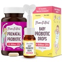 Mama Natural Prenatal Probiotic & Baby Probiotic Kapky Bundle - Gut, Vaginální a imunitní podpora pro mámu + Digestive Comfort pro dítě s kojenci Probiotika - Bundle & Save