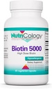 Nutricology Biotin 5000 dodatek - 5000mcg Biotin, Vitaminy pro vlasy, kůži a nehty, vysoká dávka, Vegetariánské kapsle, hypoalergenní, gluten zdarma - 60 Počet