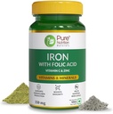 Iron Folic Acid Dodatek - 120 Veg Tablety se zinkem, Vitamin C & Vitamin B12 pro muže a ženy 124; Podporuje produkci hemoglobinu, zvyšuje imunitu a udržuje hladinu železa