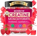 Kreatin- monohydrát Gummie pro muže a ženy 120 CT - 5600mg kreatin- monohydrát na servírování - Vegan, Bezcukrový žvýkací krém Monohydrát pro svalovou sílu, Energy Boost Raspberry Flavor