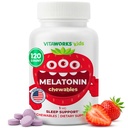 Děti Melatonin 1 mg Žvýkací s L theaninem, heřmánkem a citrónovým balzámem Extract Chewable Tablety - Natural Berry Flavor - for Help Falling and Staying Asleep - for Children - 120 Chewables