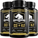 Nejlepší hodnota, Max síla 10,000 iu vitamin D3 a 1500 mcg vitamín K2 doplňky 3 Lahvička balení. D3K2 Vitaminy a doplňky pro zdraví. D3-K2 MK4 Kapsle, Nejlepší K2D3 Vitamin pro imunitní systém
