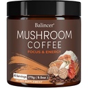 Houbová káva, 6 Adaptogenní houby s hřívou lva, Cordyceps, Turecko Tail & More, Instant Houbová káva pro soustředění, energie, imunitní a stravovací podpora