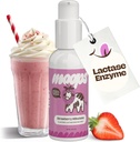 Moops Liquid Lactase Enzyme Syrup 2oz - Delicious Strawberry Milkshake Flavor - 10,000 FCC jednotek pro rychle působící mléčnou úlevu - Přizpůsobitelná dávka pro intoleranci laktózy - přenosné Twist- to- Lock čerpadlo