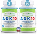 Power By Naturals ADK Vitamin Supplement - ADK 10 High Potency with Vitamíny A, D3 10.000 IU & K2 MK7 for Superior Heart, Imunity & Bone Health Support - 90 Kapsle, 2 balení (6- měsíční dodávka)
