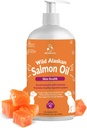 Divoký aljašský losos olej pro psy a kočky, Omega-3 Rybí olej dodatek s EPA & DHA, podpora zdraví pokožky, lesklý plášť, silný kloub a alergie Relief - Pump láhev 16oz