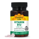 Country Life Vitamin B12 dodatek - Základní pro funkci mozku, Nerve zdraví, červené krvinky - Ideální pro prevenci anémie - Vegan vitamin B, 1000 mcg - gluten- zdarma, 60 Tablety