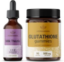 HERBAMAMA Milk Thistle and Glutathione Kit - Bundle of Milk Thistle Extract 2 fl oz & 500 mg Reduced L- Glutathione Gummies - Vegan, Non- GMO, Alkoholo- Free - 2 Pack