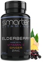 Chytré Elderberry Kapsle + Vitamin C + Ginger & Zinek, Bylinný dodatek, Výkonný černý Starší Berry Extract Antioxidant Vitamin, 60 Veganové pilulky