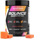 Bounce Pro Creatine Monohydrát gumové pro muže a ženy, Nízká kalorie, 6G Creatine per Serving, Vegan, Anti- Melting, gluten- Free, Non- GMO, 2g Creatine per Gummy (51ct, Peach Rings)