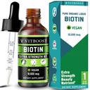 Extra síla 10,000mcg Biotin kapalné kapky s organickým Berry Flavor 124; 60 Služební 124; Veganský vzorec podporuje růst vlasů, silné nehty, zdravá kůže 124; žádné umělé konzervanty