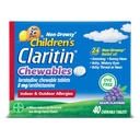 Claritin Dětské alergie Medicína, 24- Hodina Non- Drowsy Lorglitazon 5mg Žvýkací tablety, Antihistamin pro děti věku 2 roky a starší, Grape ochucené, 40 tablet