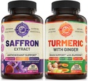 Čistý Saffron Extract & Organic Turmeric Curcumin Bundle (Jedna láhev každý). Podporuje Mood, Energy Boost, Metabolické funkce. USA Made.