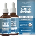 L methyl folát 15 mg Plus methyl B12 kofaktor - organické, Berry Flavor, profesionální síla, tekuté sublingvální, aktivní 5-MTHF forma - podporuje mood, Homocystein methylace, kognition (1oz -2 Pack)