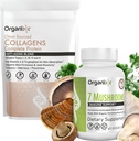 Organixx Clean Sourced Collagen Powder, Neochucený, 20 Servings & Organic Houbový dodatek (60 Vegetarian Capsule)