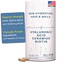 GLOW Anti Aging Dodatek - Hyabest ® Hyaluronic Acid, Phytoceramids, 5000 mcg Biotin, Vitamin A, C, E, Zink - Vlasové kožní nehty Vitamíny pro ženy a muže - Vrásky & Hydratace kůže - 60 Kapsle
