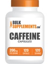 BulkSupplements.com Kofein 200mg Kapsle - Kofeinové doplňky, Kofeinové pilulky 200mg - pro energetickou podporu, 1 Kofeinová kapsle per Serving, 120 Kapsle (Balení po 1)