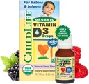 Dětský život ESSENTIALS Organic Vitamin D3 Drops - Vitamin D Drops pro kojence a děti, 400 IU per Drop, All- Natural, USDA Organic, Non- GMO, Kosher, Gluten- Free - Natural Berry Flavor, 0.21 Fl Oz