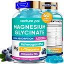60 Day Dodávka Glycinát hořčíku 400mg gumové s Ashwagandha, L-Theanine, CoQ10, Vitamin D3 & B6, Bez hořčíku gumy pro dospělé a děti, Stress Relief, Spánek & klid, Vegan, Gluten zdarma