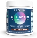 BIOHM Gut- Brain Connection Memory & Focus Supplement (6.74 Oz, 30 Servings) Podporuje Gut zdraví & Kognitivní Well- Bytí, Pomáhá zvýšit náladu, Probiotika, Lion 's Mane & Bacopa Monneiri, Čokoláda Flavor