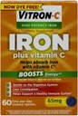 Vitron- C High potency Železo Dietní dodatek - Železo Plus Vitamin C, Zvyšuje energii, Jemně na trávicí systém, 60 potahovaných tablet, 65 mg Elementární železo