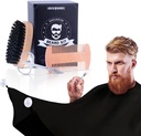Beard Grooming Kit pro muže 4 v 1. Beard Brush a Comb Set s Messy Free Bib Apron, Nůžky na kníry. Přírodní kartáč a dual Action Comb. Mužská péče. Dárek pro manžela,