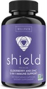 WellPath Shield Elderberry Kapsle - 5- in-1 Imunitate Support Booster s zinkem, Vitamin C, Echinacea, Bee Propolis - Premium Zinek Dodatek - 600 mg Sambucus Black Elderberry pilulky pro dospělé - 60 Ct