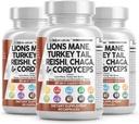 Clean Nutraceuticals Lions Mane 20in1 Houbový dodatek s krůtím ocasem Reishi Cordyceps Chaga Maitake Meshima Poria Cocos Shiitake Oyster Porcini Enoki - 3Pack