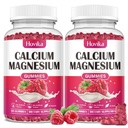 Vápník hořčík zinek Gummies- vápník Magnesium 2: 1 poměr s vitaminem D3, K2, B6, B12 pro sílu kostí, svalové funkce a nervové zdraví, Extra absorpční vzorec, Vegan, Raspberry Flavor 120 Gumy