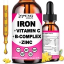 Železný doplněk pro ženy Muži a děti, Železný vitamin C, A, B-komplex, Vegan Železné kapky High potency tekutý vitamín & Železné doplňky pro anémie, červená krevní buňky, energie, Krevní stavitel, Jemný