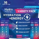 HydroMATE Electrolytes Powder Drink Mix Packets Hydratační urychlovač Nízký cukr Party Favority pro rychlé zotavení vitamín C Plus Kofein Variety Pack 16 Sticks