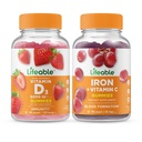 Živý vitamin D 5000 IU + železo s vitaminem C, Gummies Bundle - Great Ochutnávání, dodatek k vitamínu, gluten zdarma, GMO zdarma, Žvýkací žlab