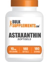 BulkSupplements.com Astaxanthin Softgels - Astaxanthin doplňky, Antioxidant Source - Gluten Free, 1 Softgel per Serving (10mg), 180 Počet (balení po 1)