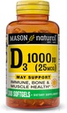 MASON NATURAL Vitamin D3 25 mcg (1000 IU), podporuje celkové zdraví, posiluje kosti a svaly, z rybího jaterního oleje, 300 Softgels