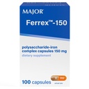 MAJOR Ferrex - 150 polysacharidů - Komplexní železné kapsle 150mg doplněk železa pro ženy a muže - Gentle on Stomach - 100 tobolek