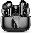 Bezdrátové sluchátka, Bluetooth 5.4 Sluchátka Bass Stereo, Ušní Budy s hlukem Cancelling Mic LED displej, IP7 vodotěsné v ušních sluchátkách, 36H Playtime pro Laptop Pad Phones sportovní cvičení, černá