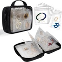 Cestovní klenotnictví Pořadatel Pouzdro Transparentní Šperky Skladování Book Binder Bag pro náušnice, prstence, Náhrdelník, Náramek, Černá